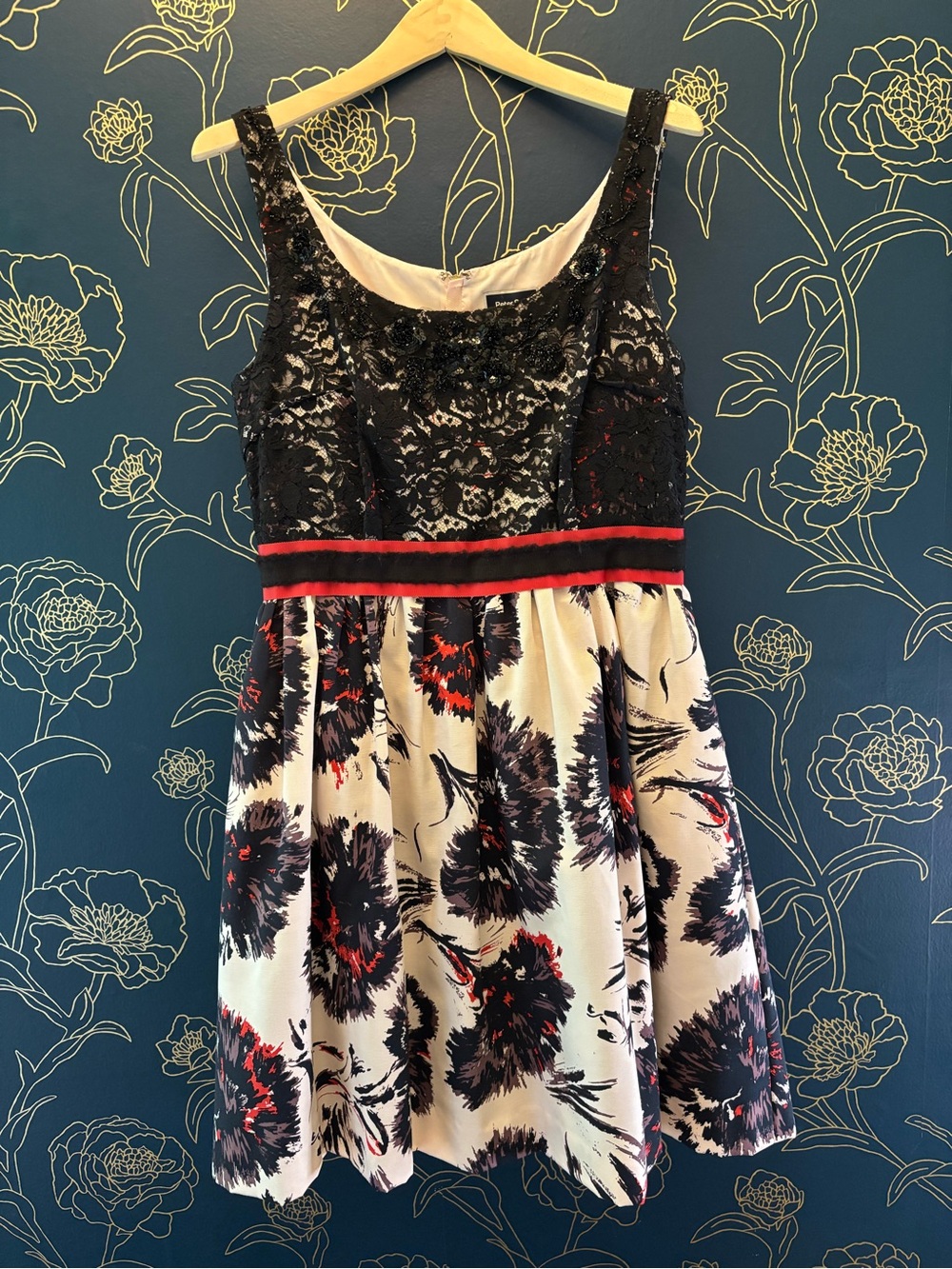 PETER SOM x MADE IN KIND gorgeous event dress ANTHROPOLOGIE red black sequins 12